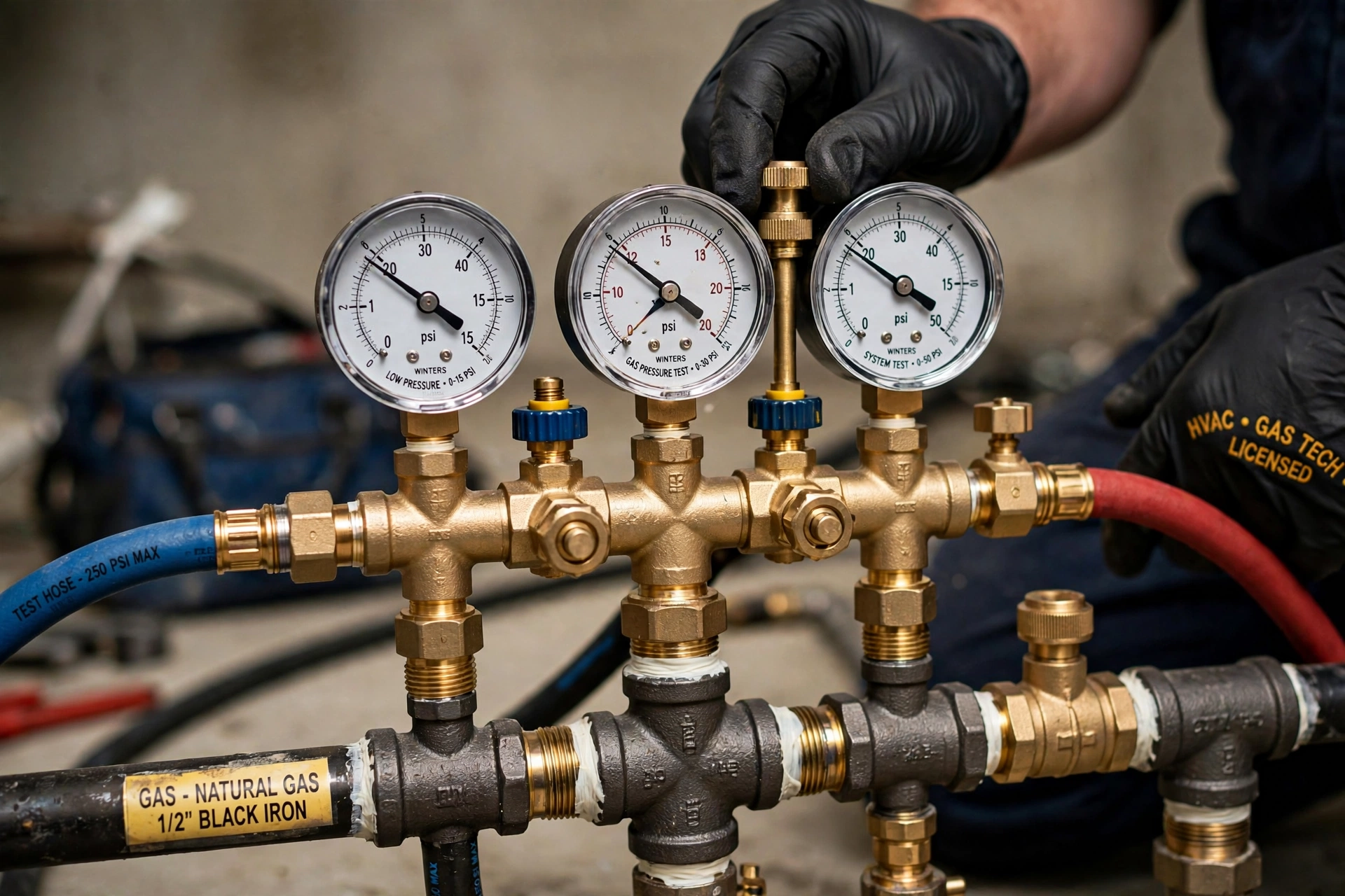 Gas Line Inspection in Leander: gas technician carefully inspecting the condition of an underground polyethylene gas service line